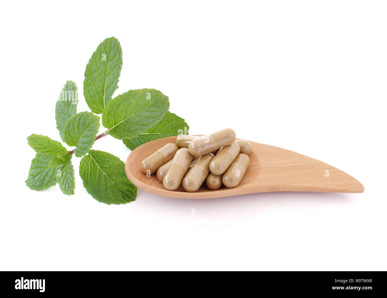 mint leaves and drug isolated on white background Stock Photo Alamy