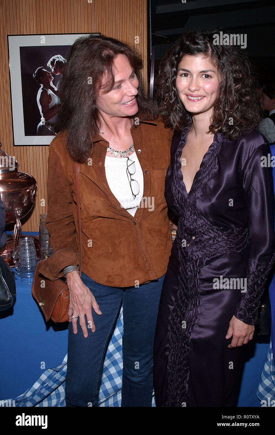 Jacqueline Bisset and the star of the movie Amelie, Audrey Tautou at the party for the movie at the Academie of Motion Picture in Los Angeles. October Stock Photo
