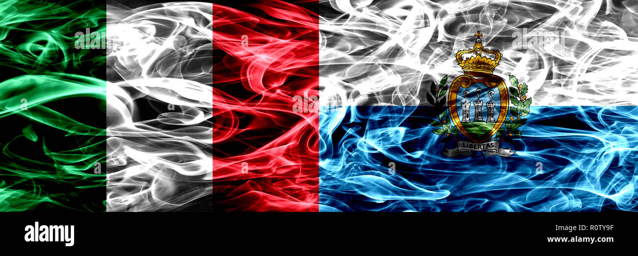 Italy Vs San Marino Sammarinese Smoke Flags Placed Side By Side Thick Abstract Colored Silky Smoke Flags Stock Photo Alamy