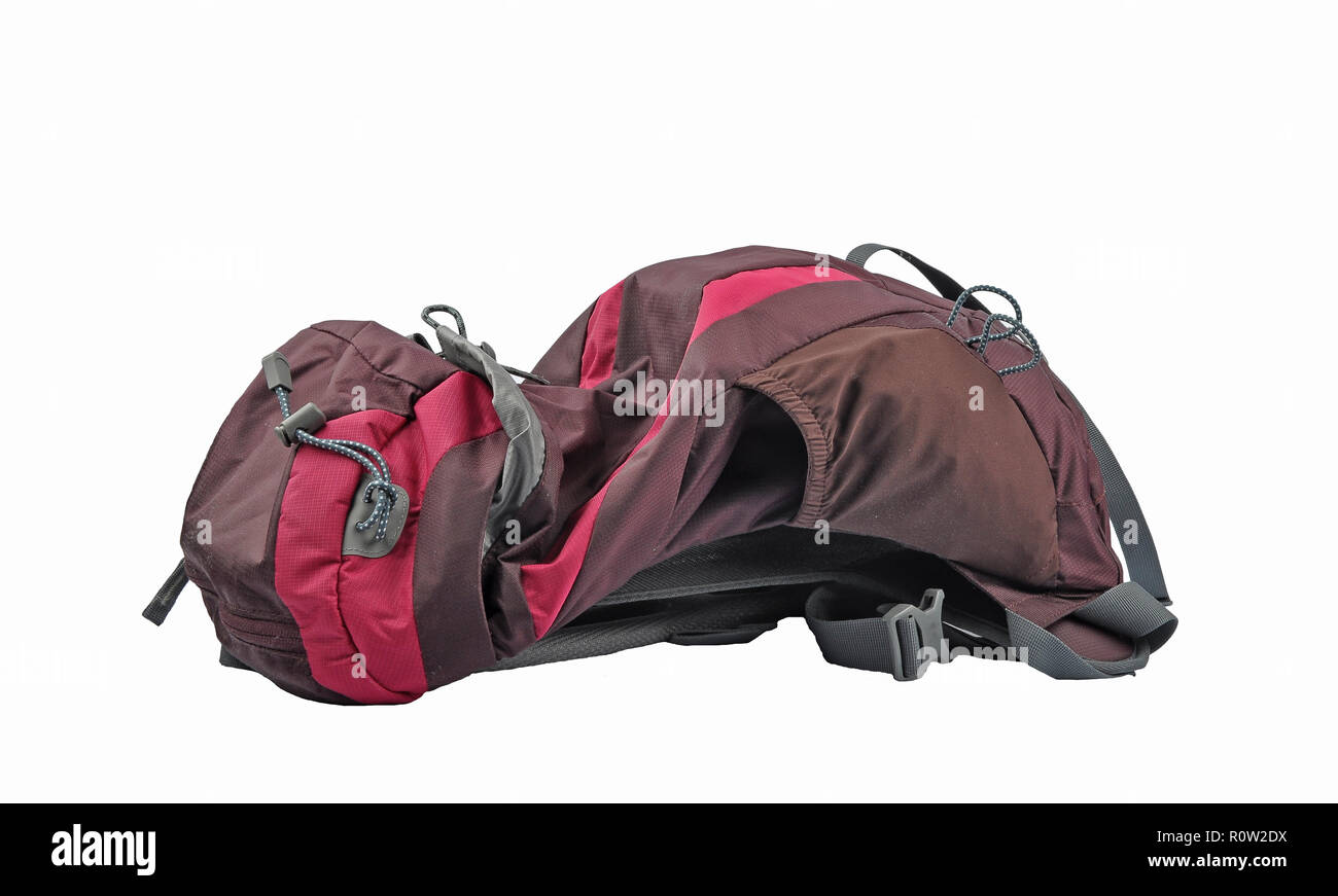 Red backpack on white background Stock Photo