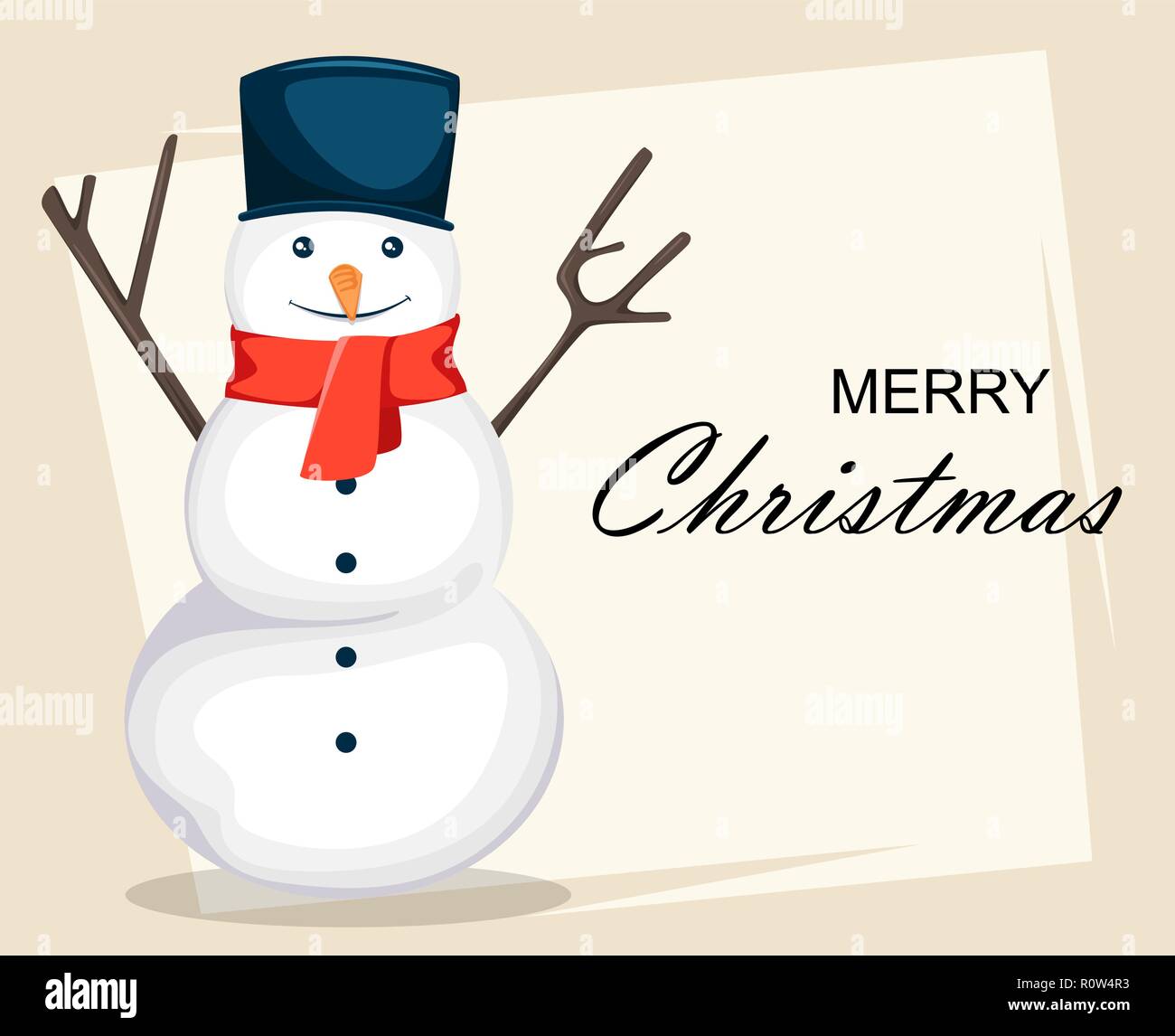 Merry Christmas greeting card with snowman, funny cartoon character ...