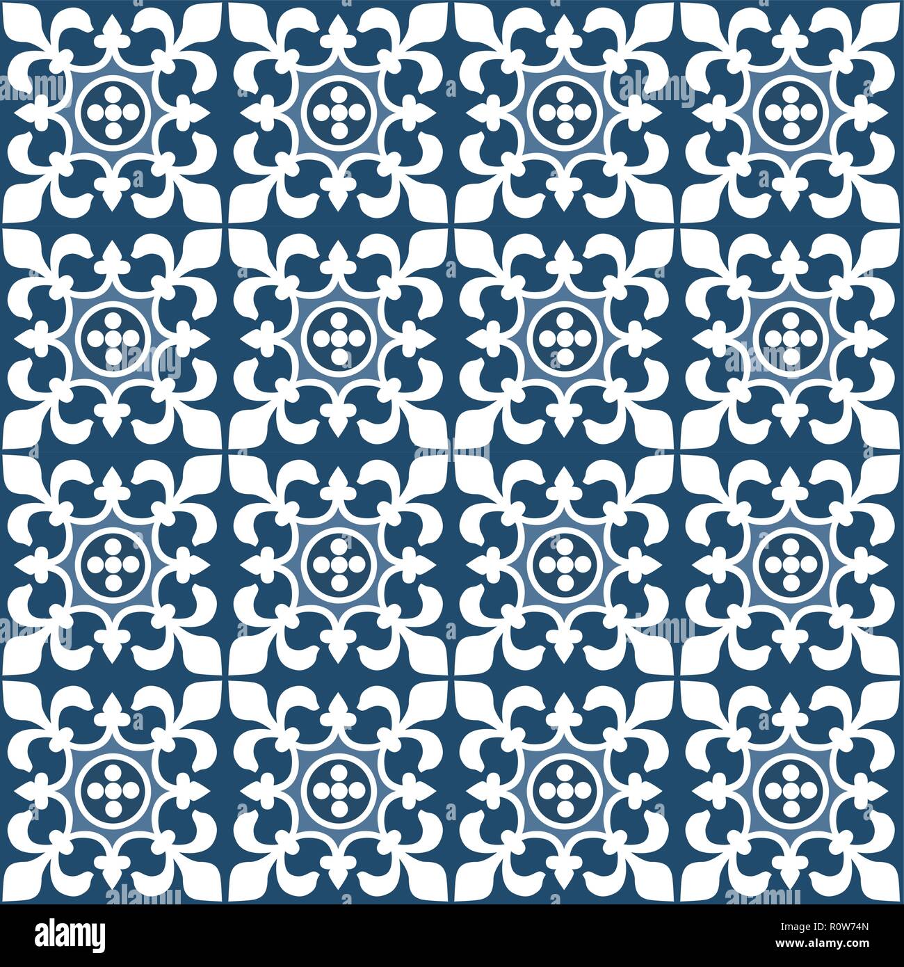 Portuguese style pattern, usually used in tiles in Spain, Portugal and other Mediterranean countries Stock Vector