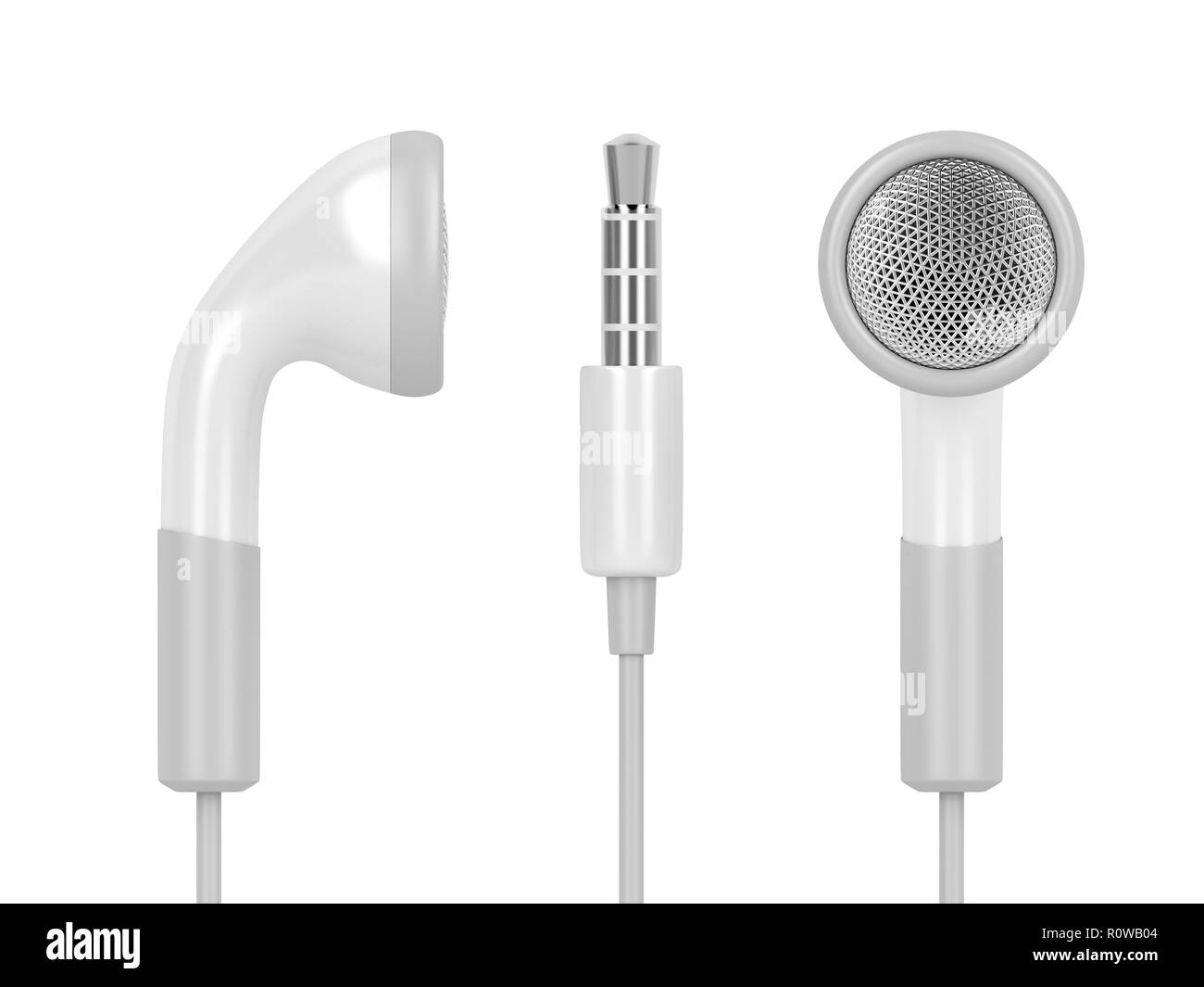 Earphones with 3.5mm headphone plug, isolated on white background Stock Photo