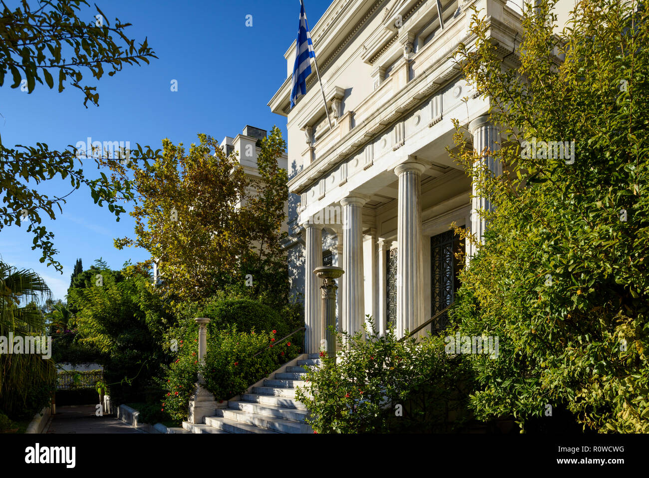 Athens. Greece. Exterior view of the main entrance of the Benaki Museum of Greek Culture, 1 Koumbari Street. Stock Photo
