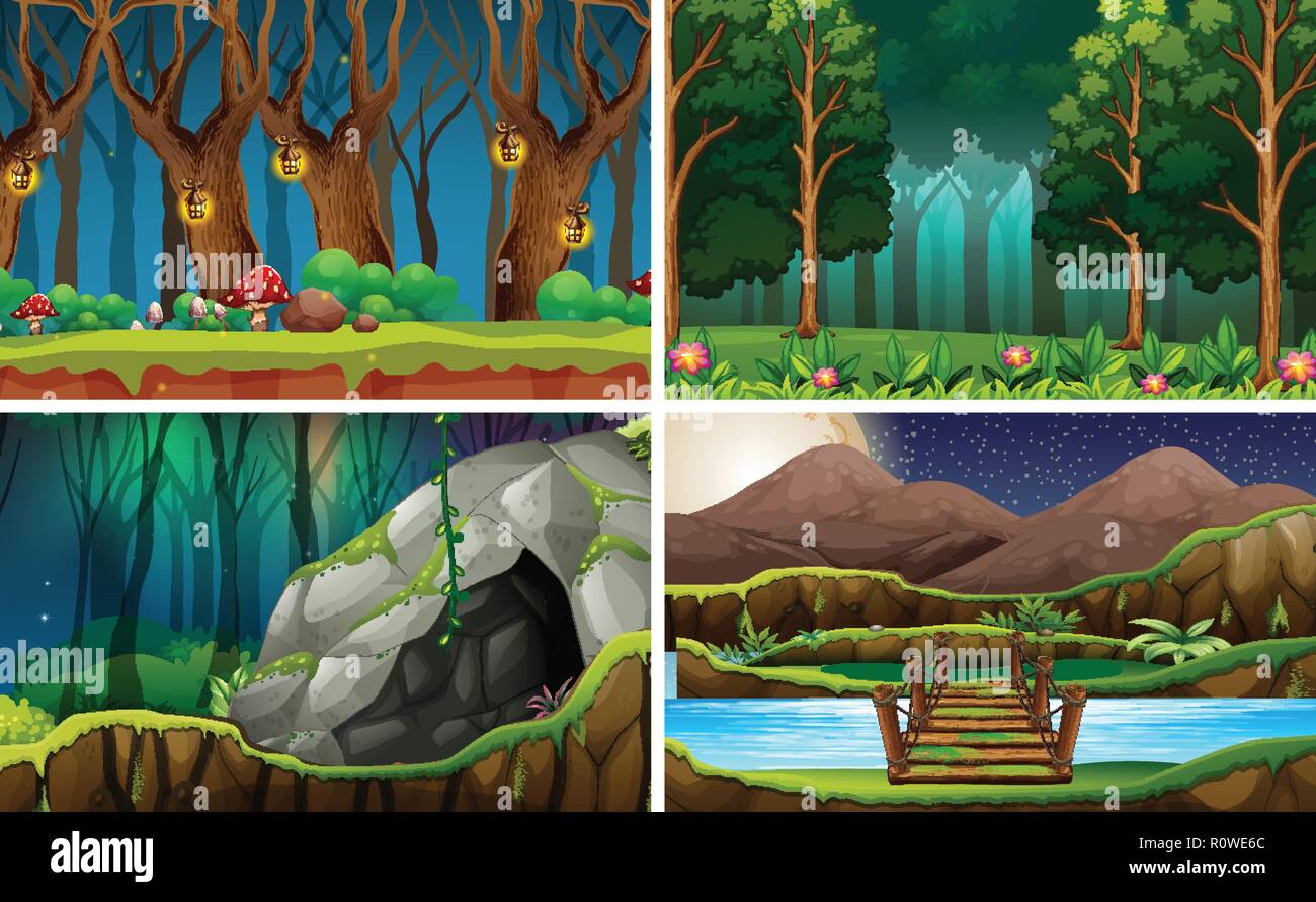 Nature landscape at night illustration Stock Vector Image & Art - Alamy