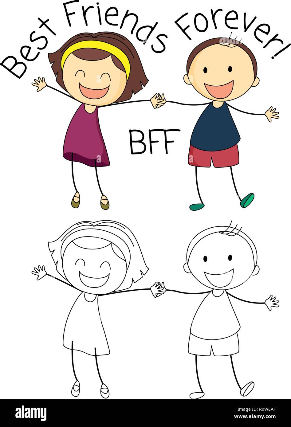 Doodle boy and girl best friends illustration Stock Vector Image & Art -  Alamy