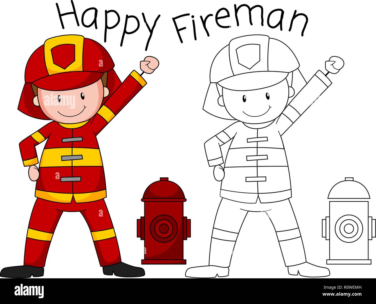 Doodle happy fireman character illustration Stock Vector Image & Art ...
