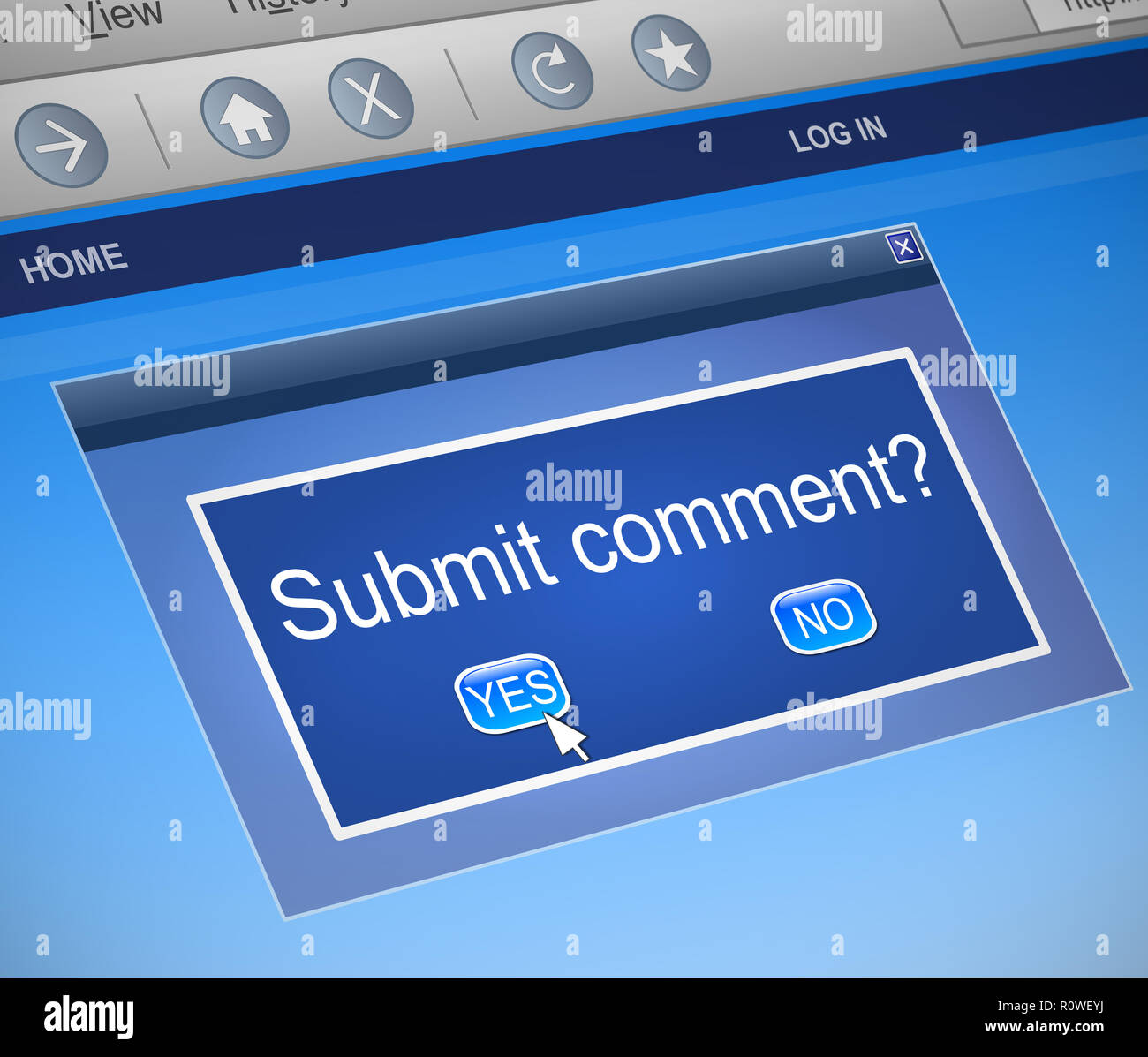 3d Illustration depicting a computer dialog box with a submit comment ...