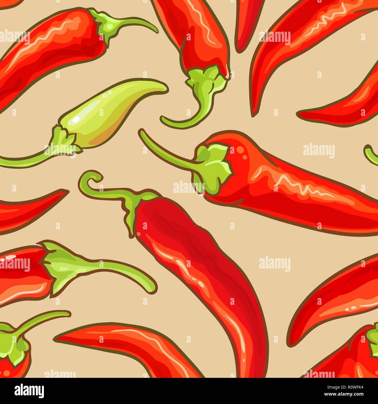 cayenne pepper vector seamless pattern on color background Stock Vector