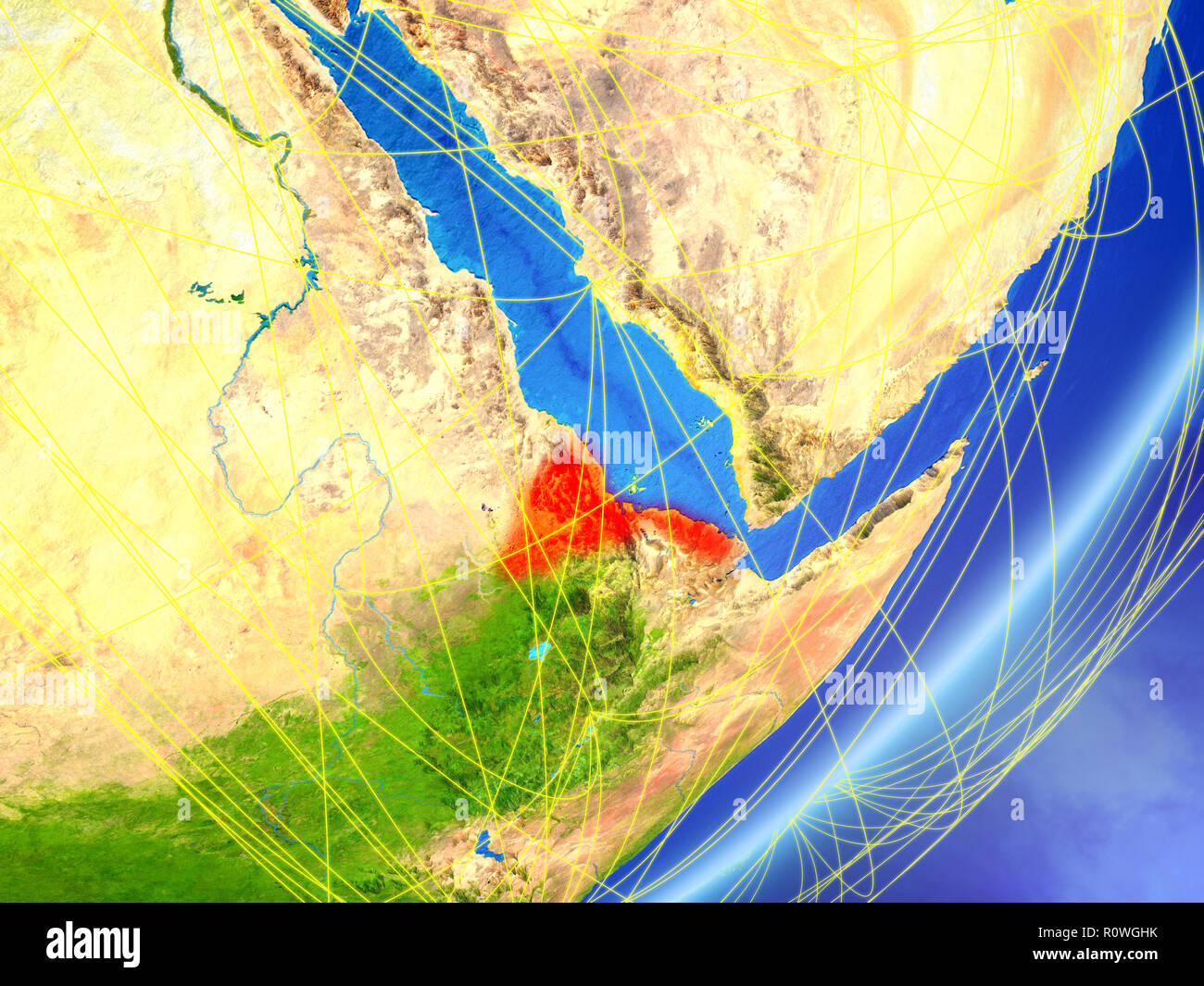 Eritrea on model of planet Earth with network at night. Concept of new ...