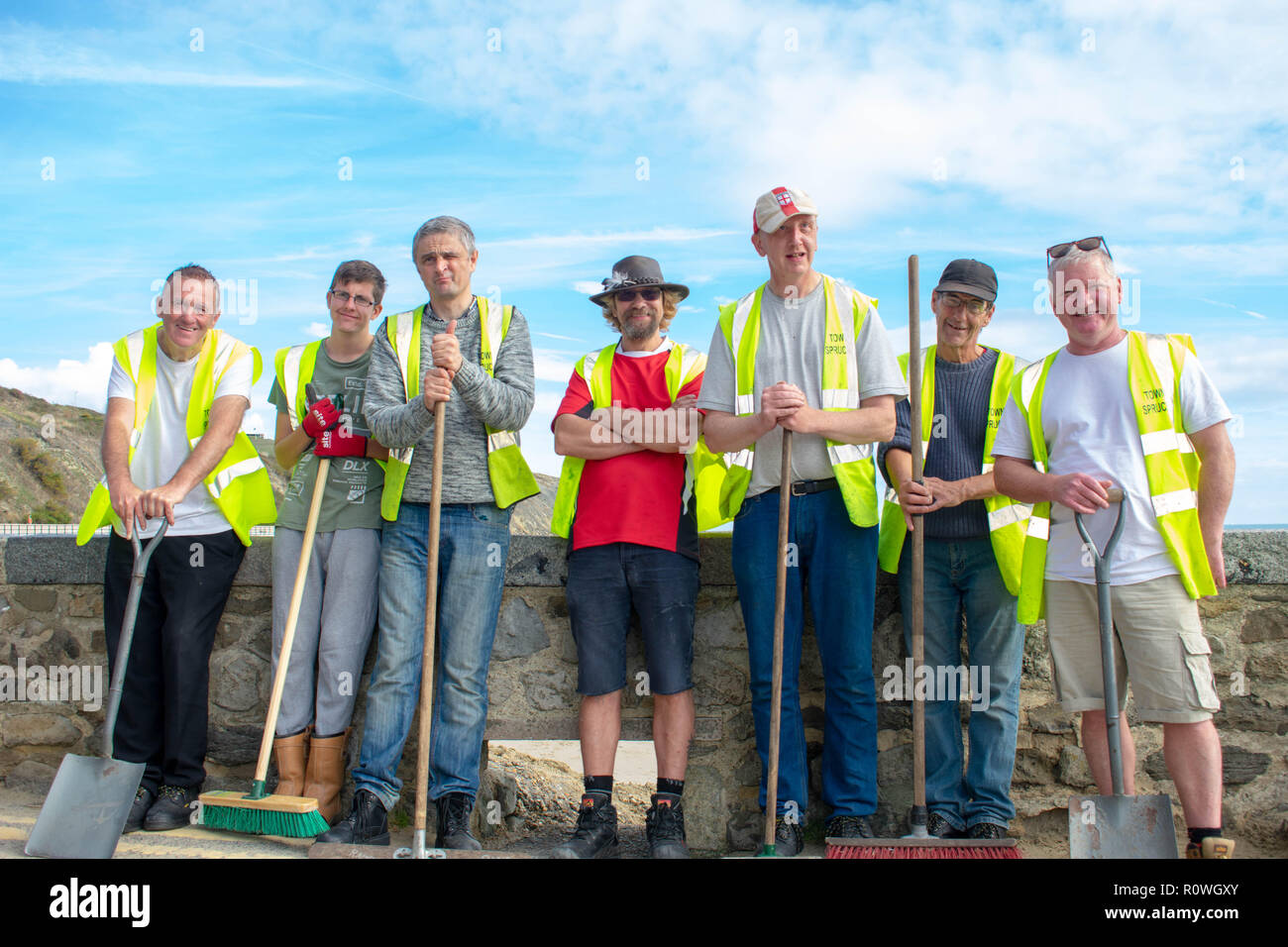 The Folkestone Town Sprucer Group Photo. They give up there time to keep folkestone looking clean and tidy for everyone. This them after days work. Stock Photo