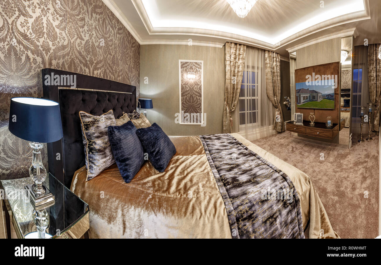 Master bedroom interior in brown tones Stock Photo