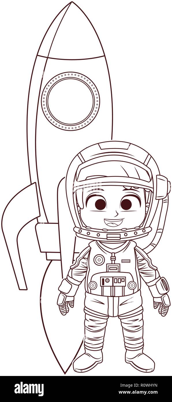 astronaut stand up girl black and white Stock Vector