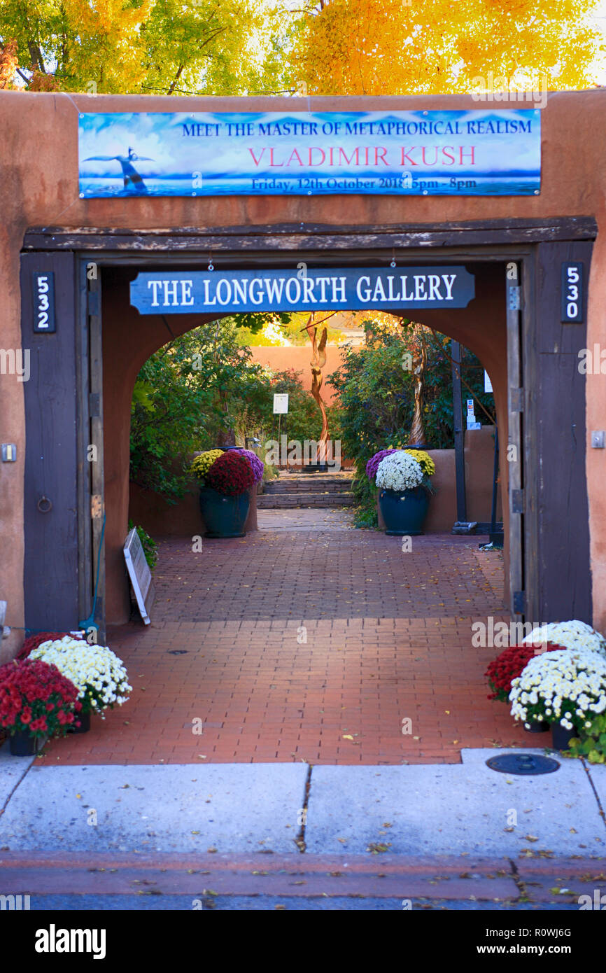 Outside the Longworth Gallery on Canyon Road in Santa Fe, NM, USA Stock
