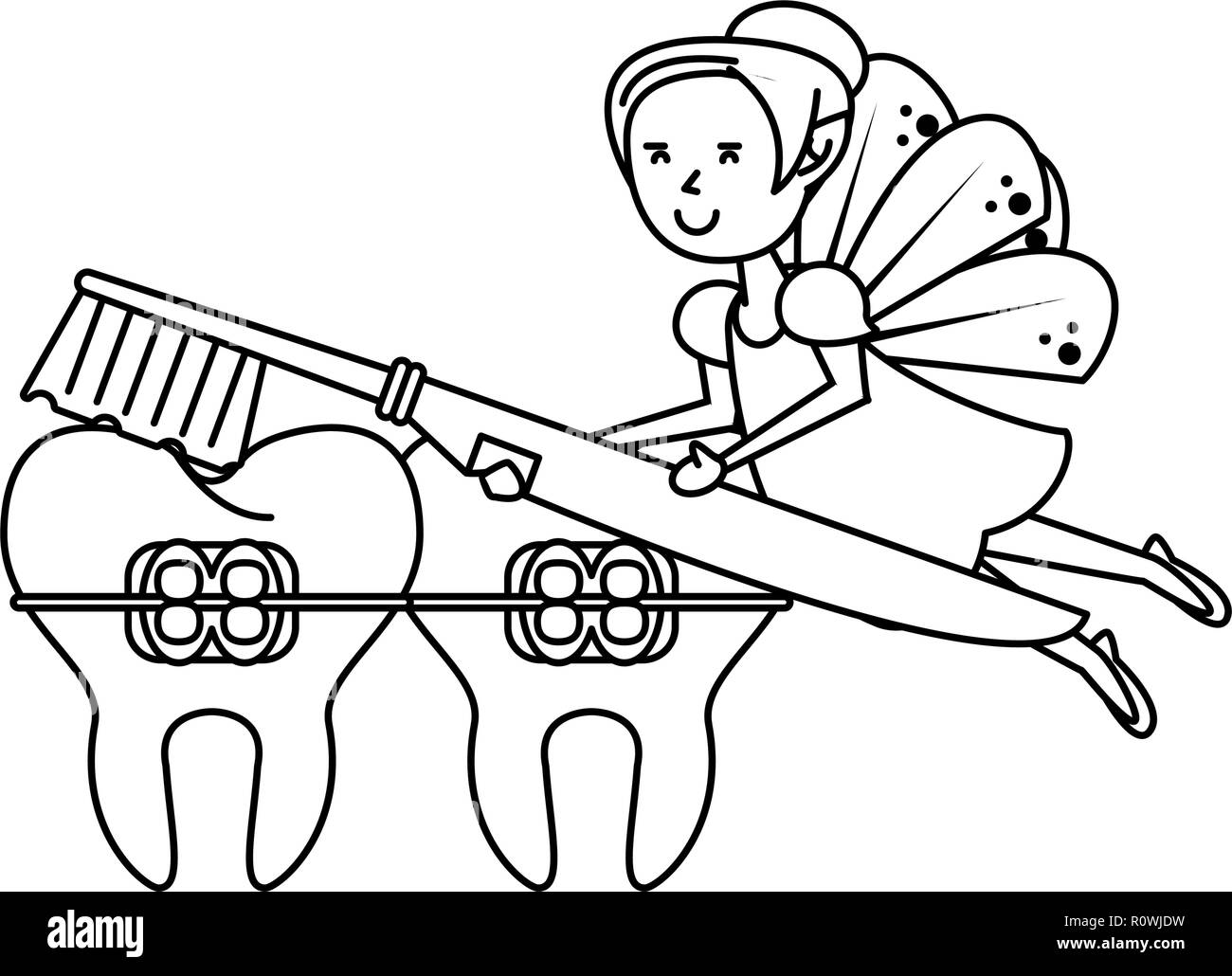 Cute tooth fairy flying tooth Black and White Stock Photos & Images - Alamy