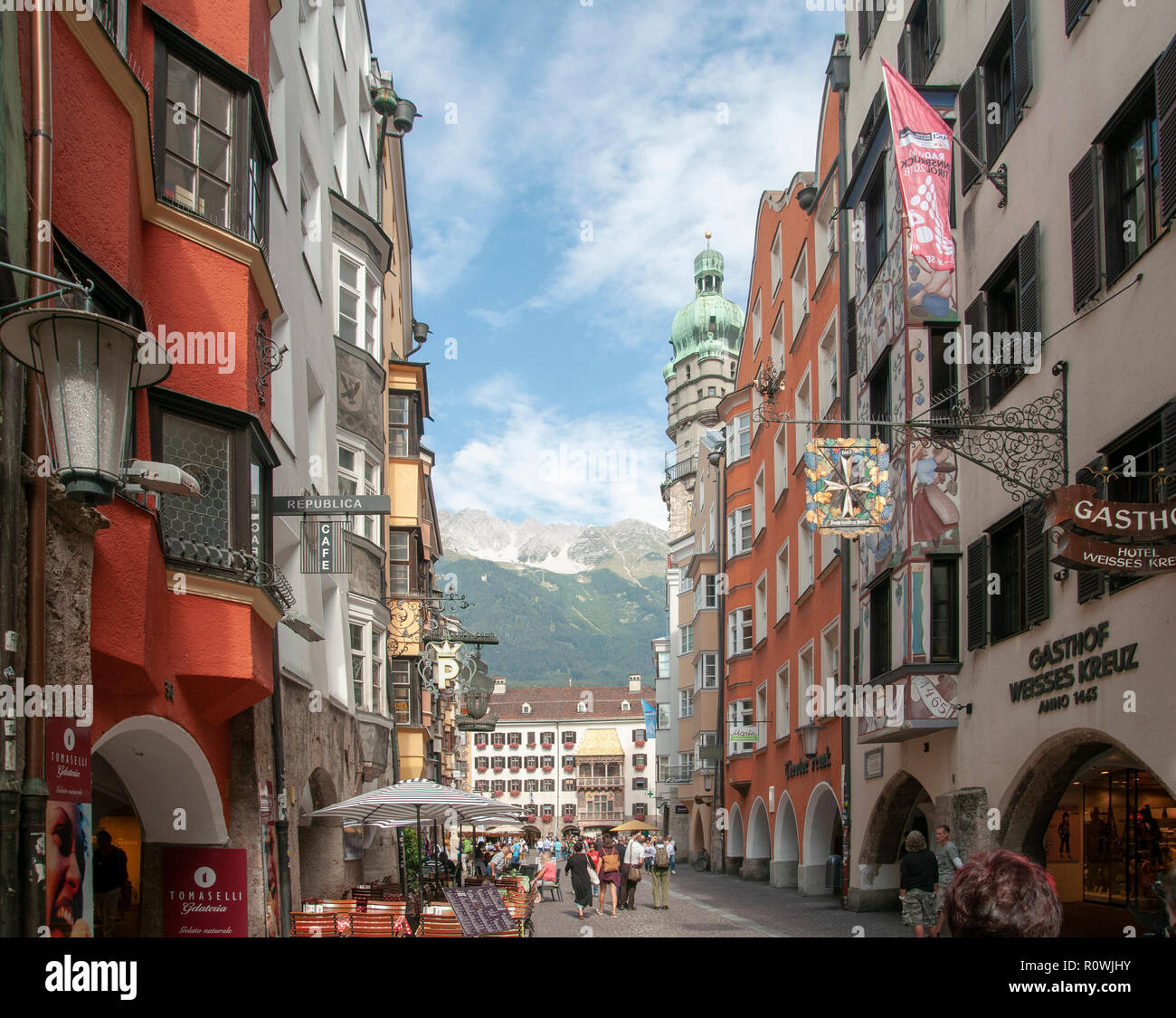 Urban pedestrian street scene in Innsbruck, Austria, Stock Photo