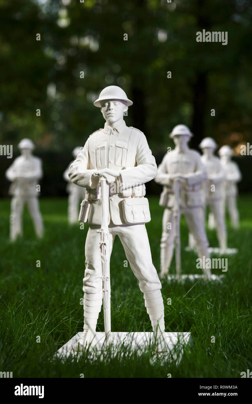Remembrance Art Trail, Canary Wharf, London, UK. By artist Mark Humphrey, to commemorate 100 years since the end of World War One. WW1 art. Stock Photo