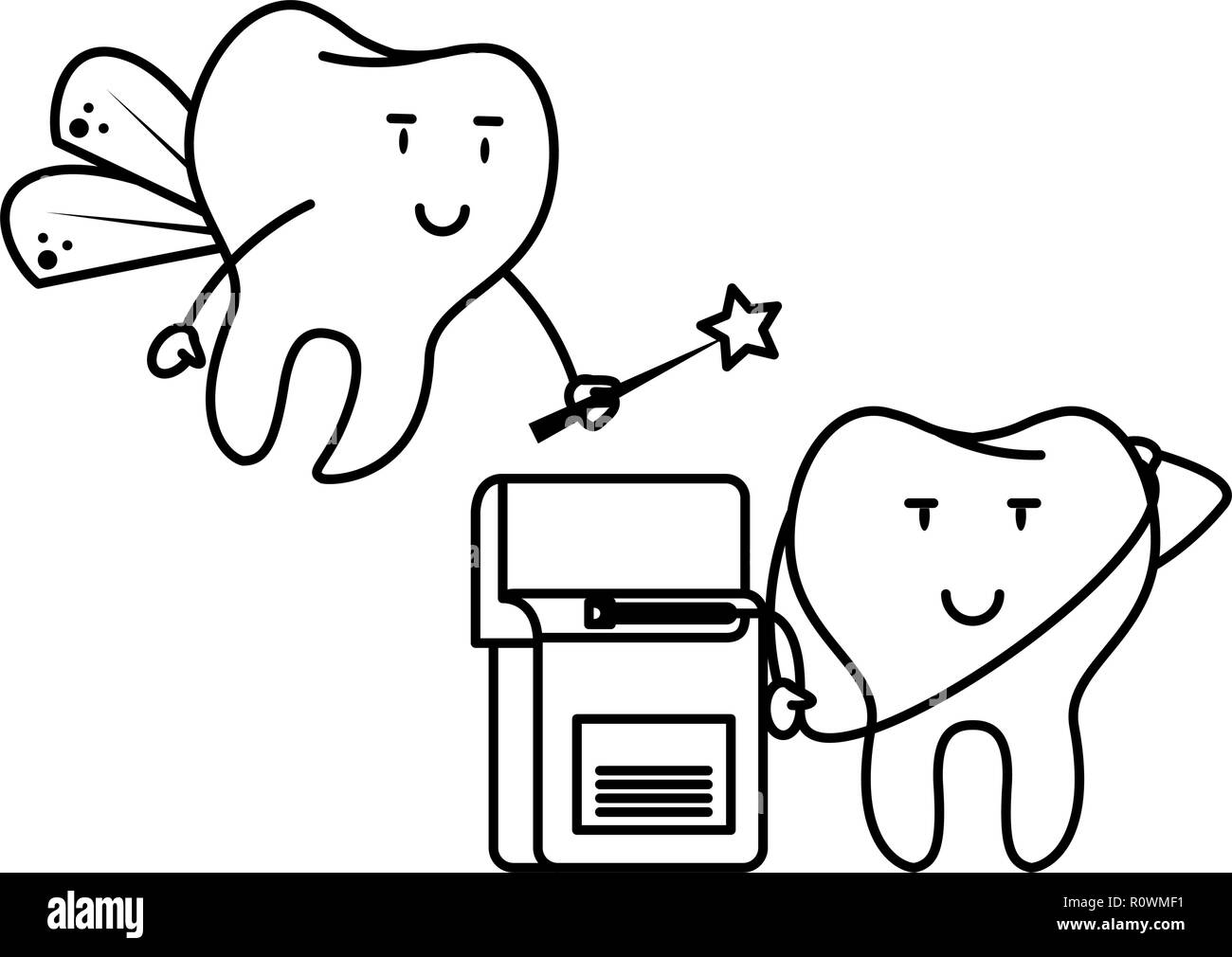 cartoon dental care teeth black and white Stock Vector Image &amp; Art - Alamy
