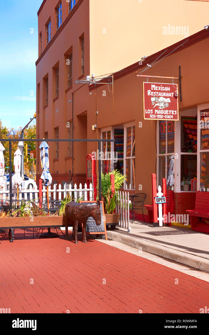 Los Magueyes Mexican restaurant in Burro Alley in downtown Santa Fe, New Mexico USA Stock Photo