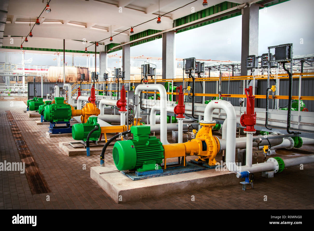 pumping equipment at the modern oil tank farm Stock Photo