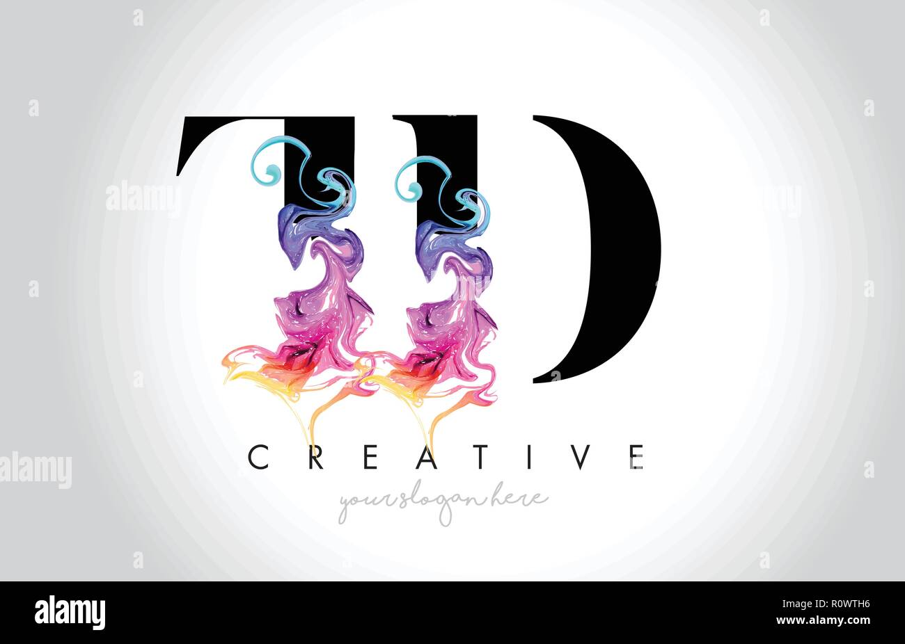 TD Vibrant Creative Leter Logo Design with Colorful Smoke Ink Flowing ...