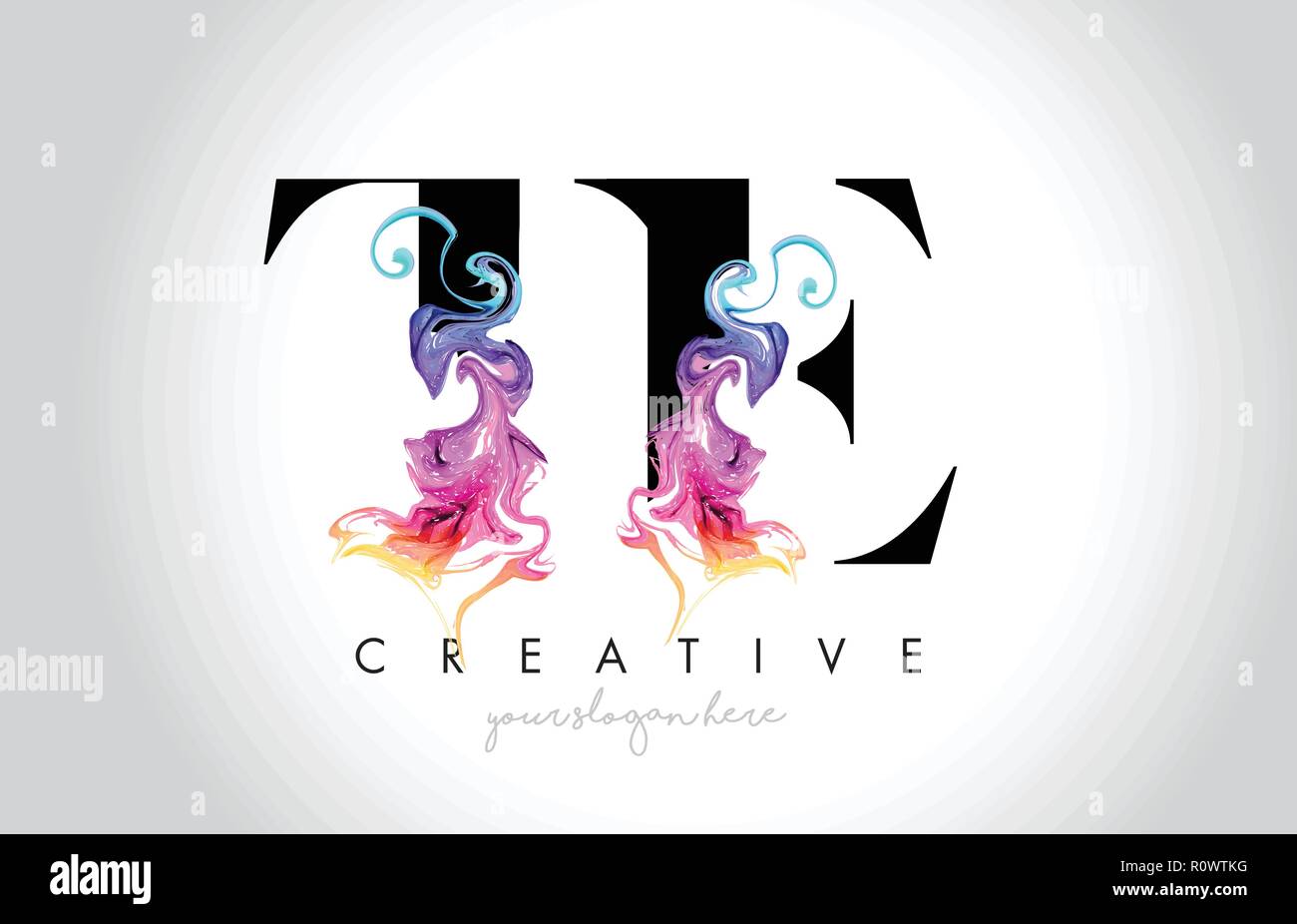 TE Vibrant Creative Leter Logo Design with Colorful Smoke Ink Flowing ...