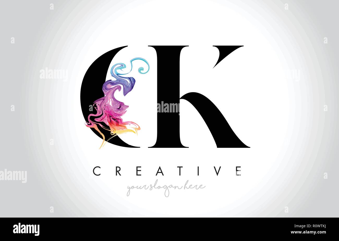 CK Vibrant Creative Leter Logo Design with Colorful Smoke Ink Flowing ...
