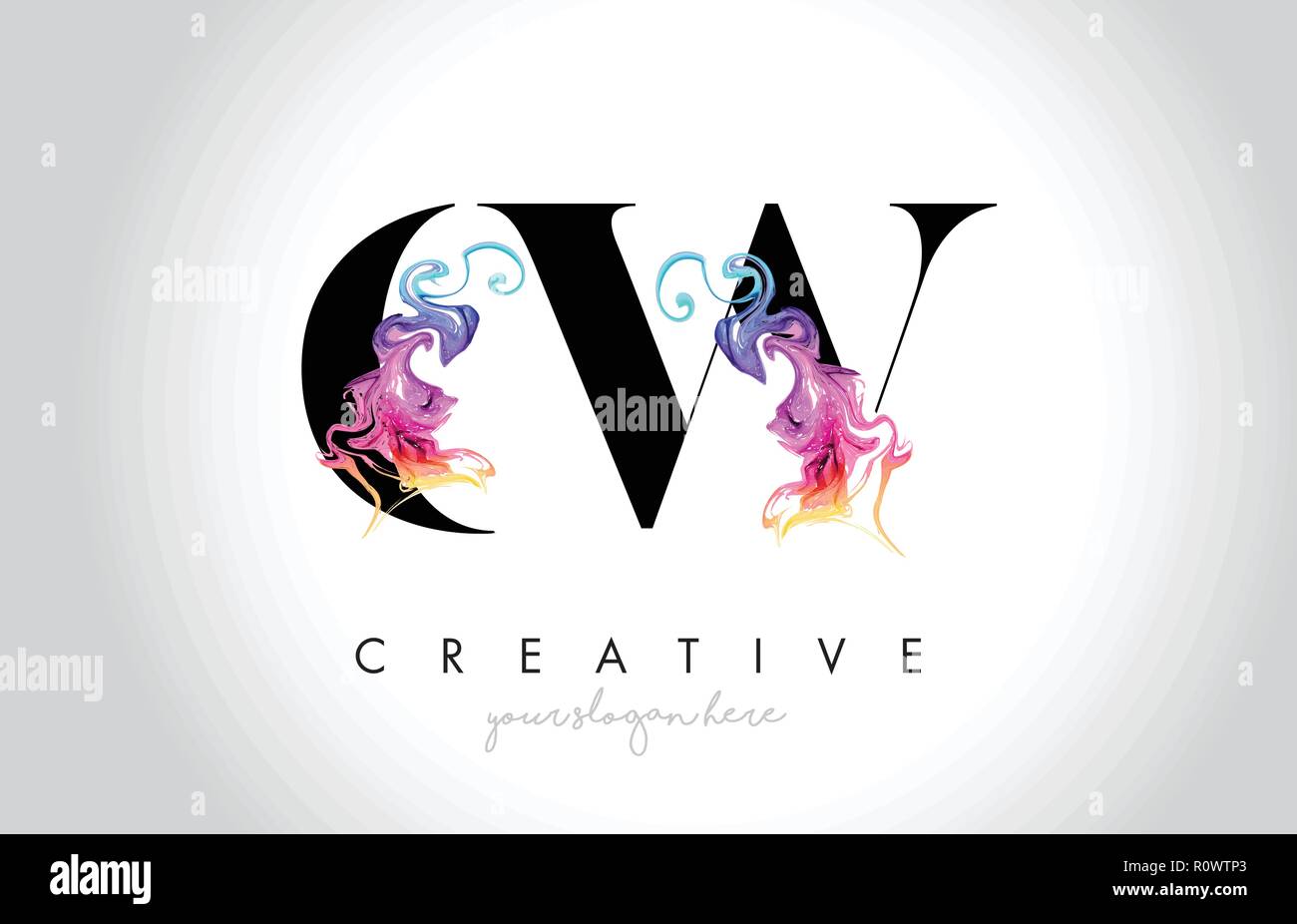 CW Vibrant Creative Leter Logo Design with Colorful Smoke Ink Flowing ...