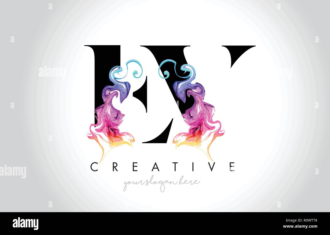 EV Vibrant Creative Leter Logo Design with Colorful Smoke Ink Flowing ...