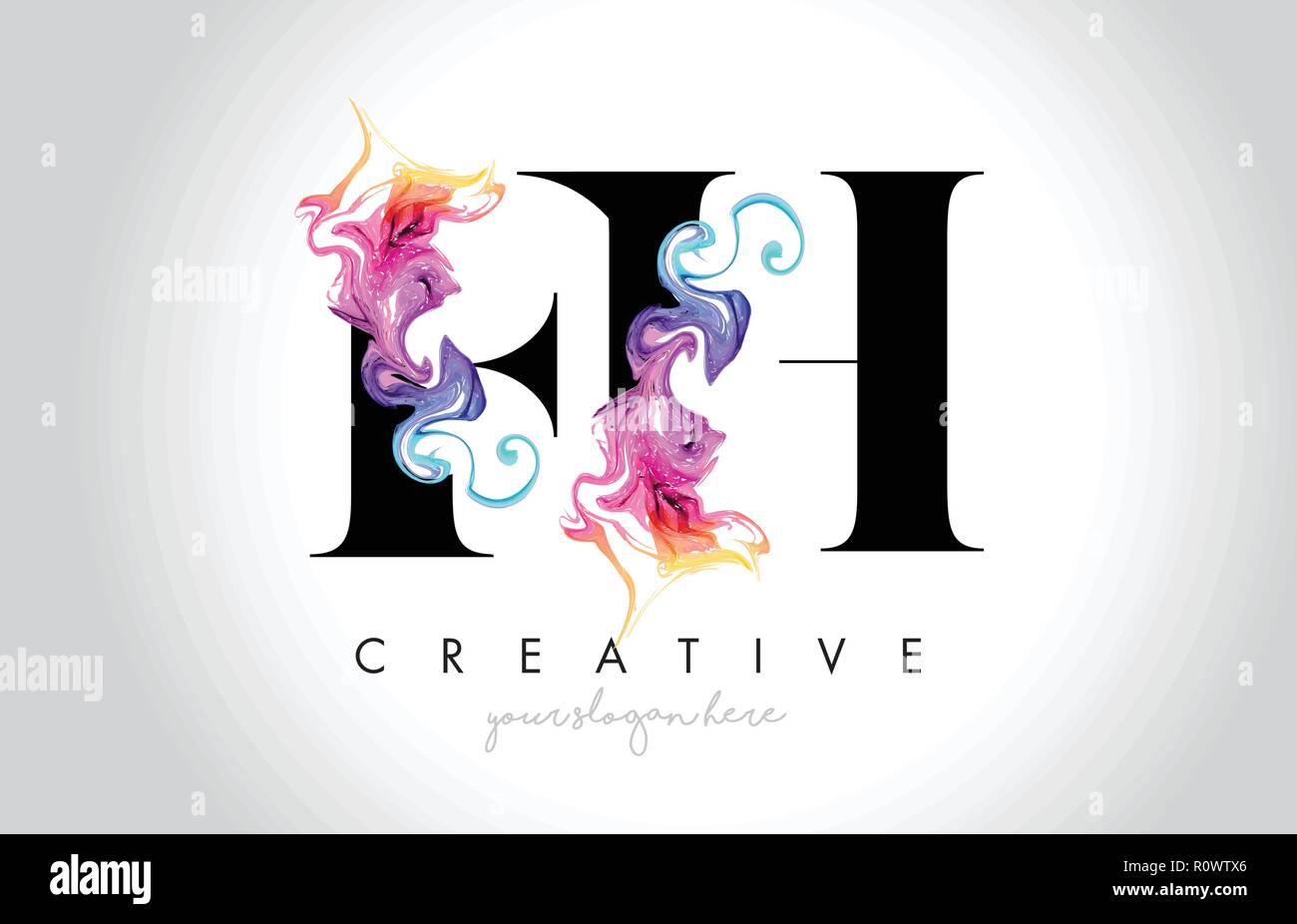 FH Vibrant Creative Leter Logo Design with Colorful Smoke Ink Flowing ...