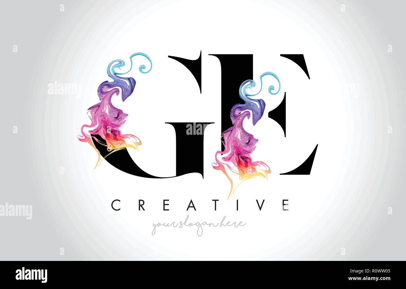 GE Vibrant Creative Leter Logo Design with Colorful Smoke Ink Flowing ...