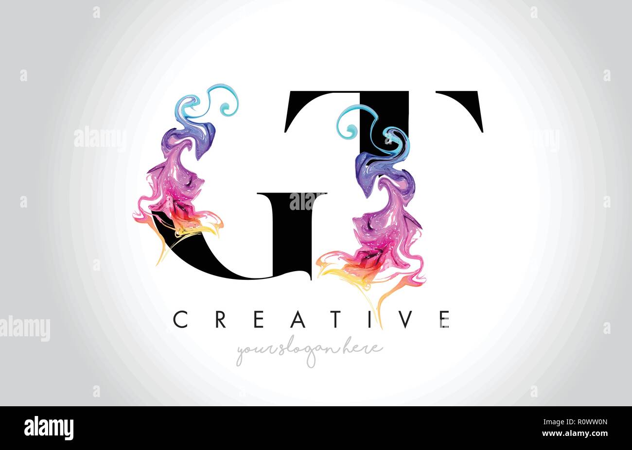 GT Vibrant Creative Leter Logo Design with Colorful Smoke Ink Flowing ...