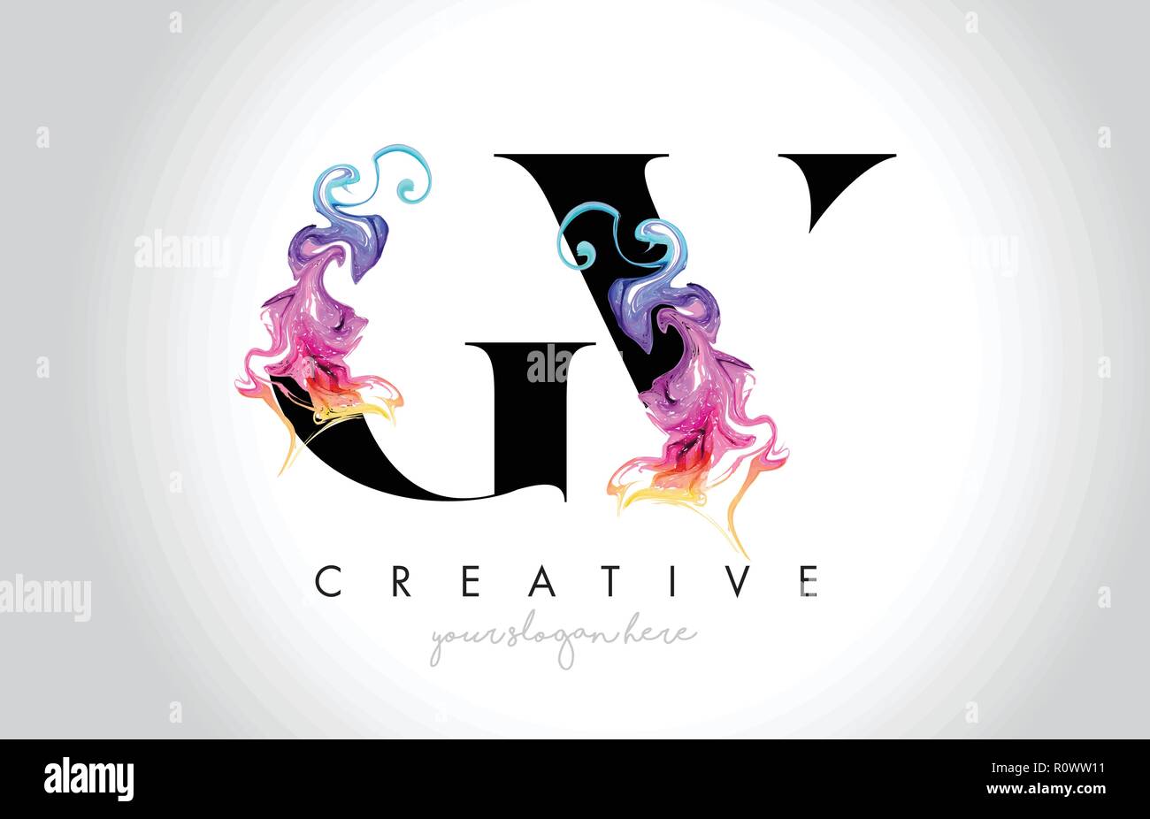 GV Vibrant Creative Leter Logo Design with Colorful Smoke Ink Flowing ...