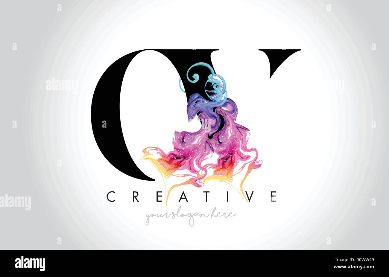 OV Vibrant Creative Leter Logo Design with Colorful Smoke Ink Flowing ...