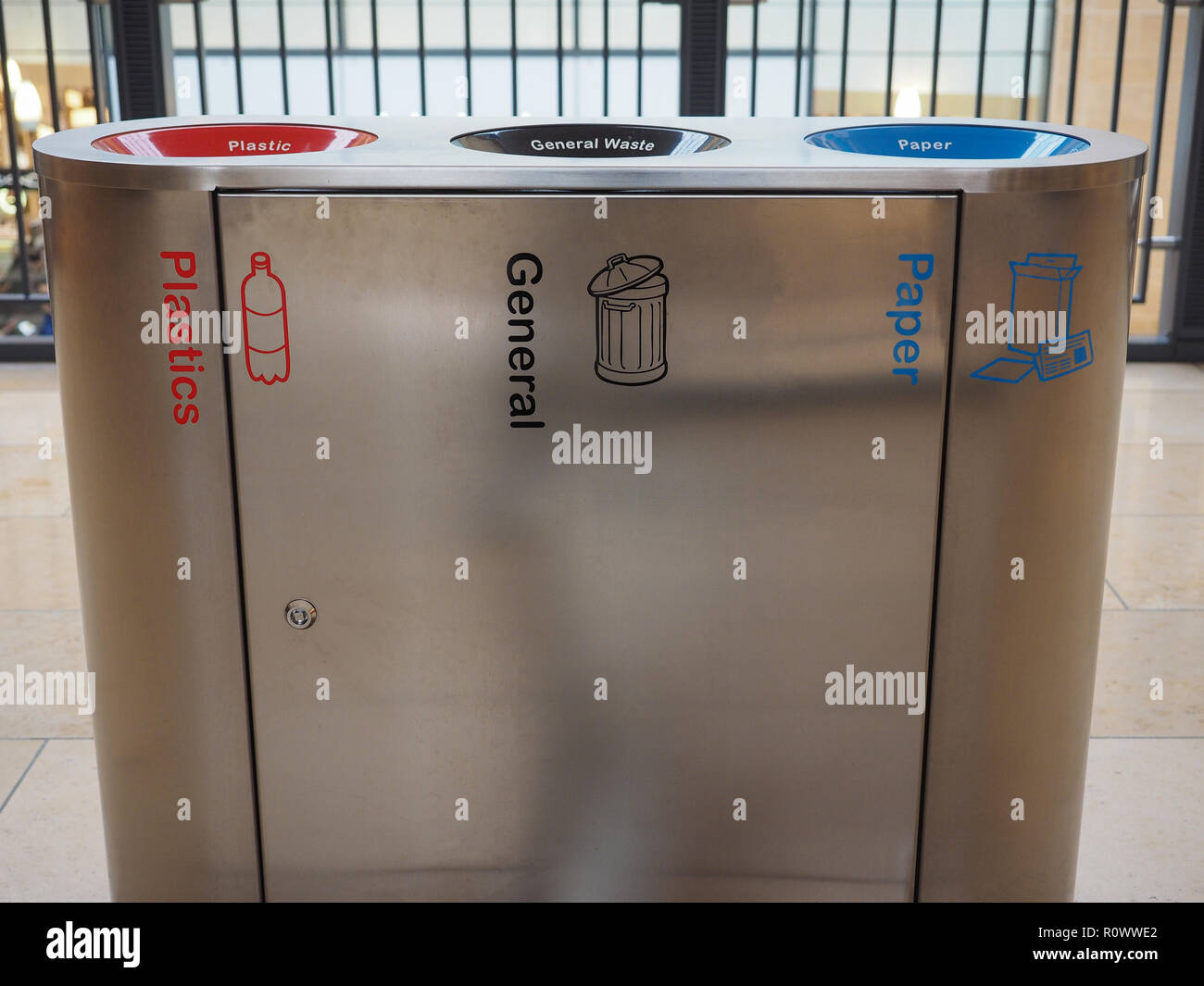 litter bin for garbage sorting and recycling of plastics, paper and