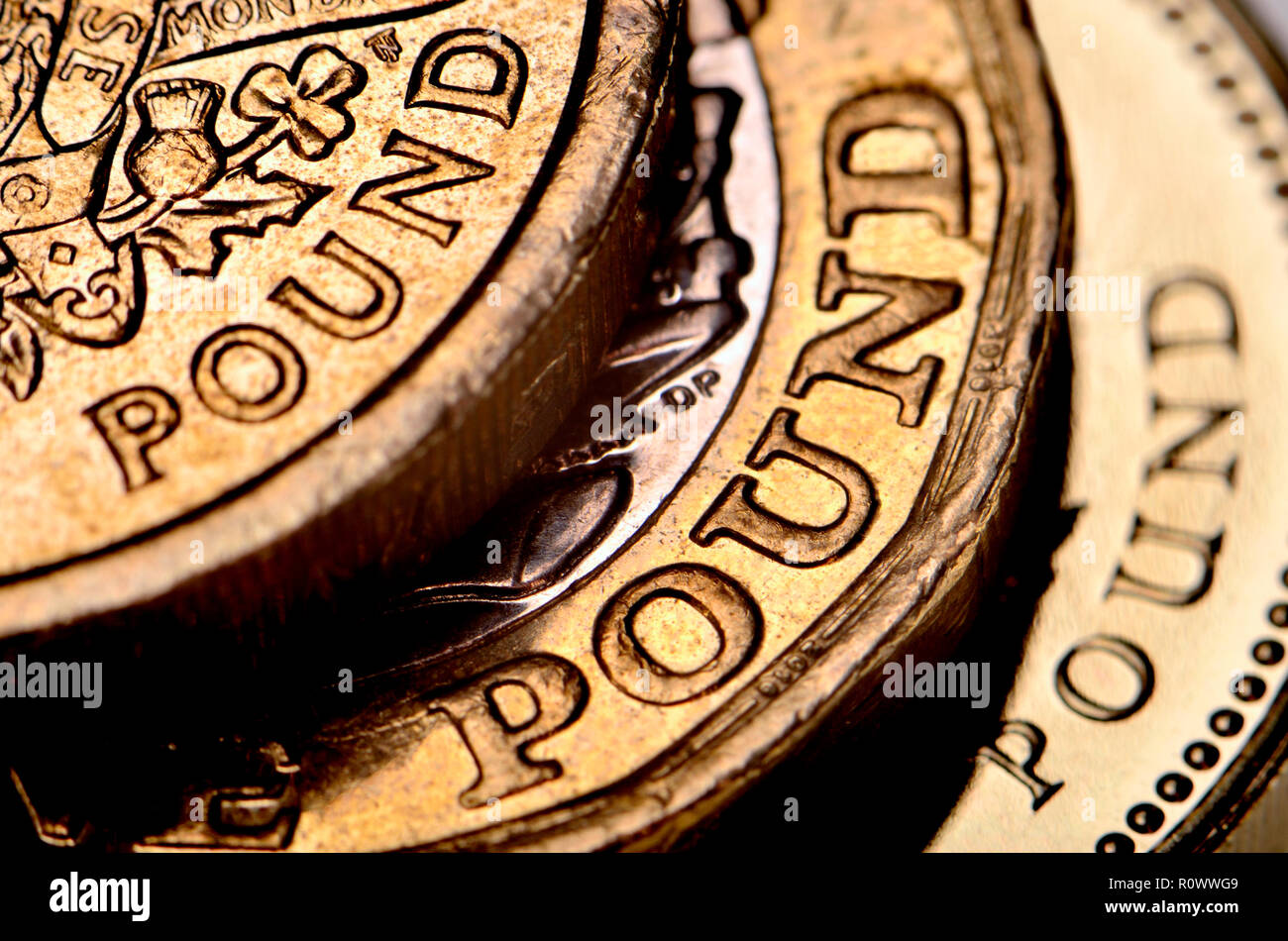 British pound coins from different periods Stock Photo