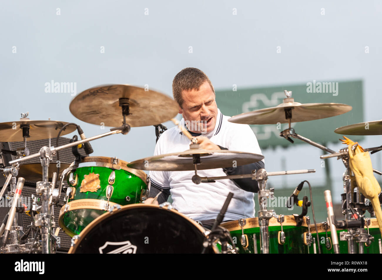 Matt Kelly, drummer with the Dropkick Murphys, performing at Fenway Park. Stock Photo