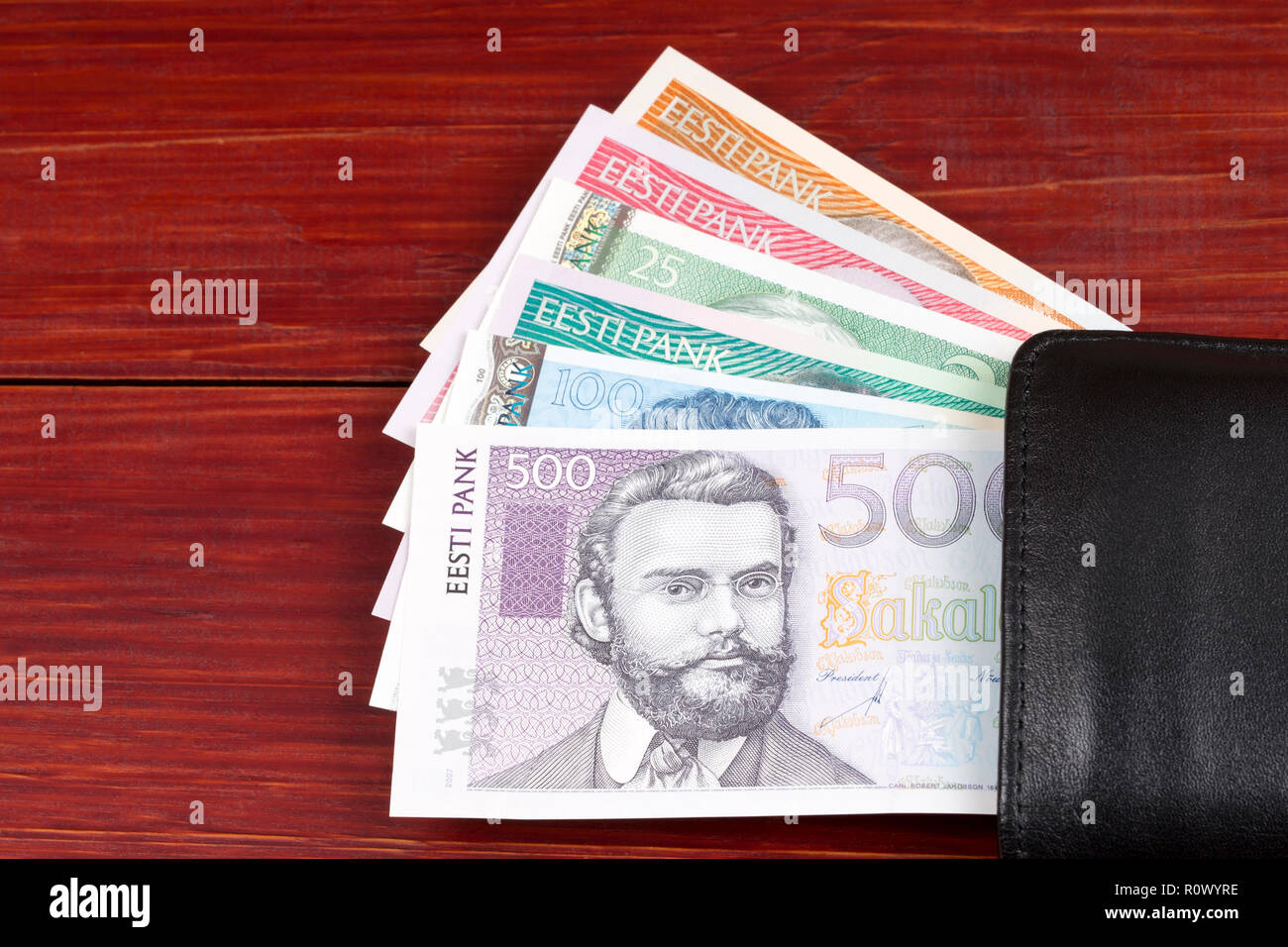 Estonian money in the black wallet Stock Photo