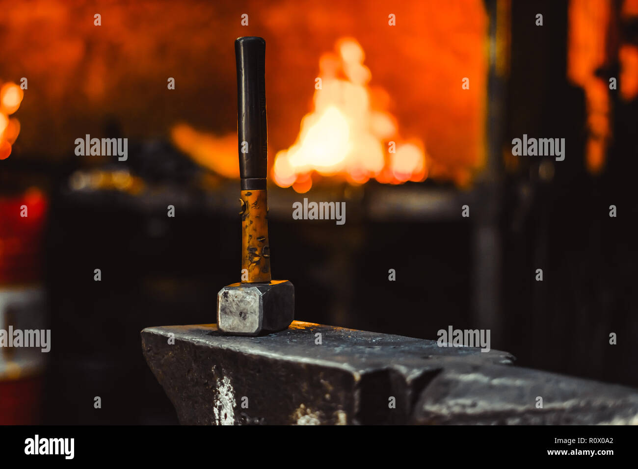 Hand anvil. hummers all blacksmith tools in forge. Stock Photo
