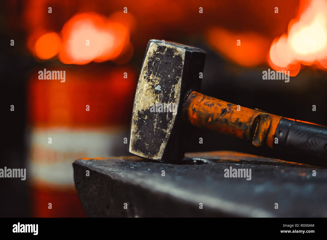 Hand anvil. hummers all blacksmith tools in forge. Stock Photo