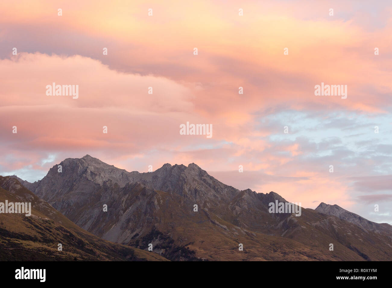 Mountain Sunset Glenorchy New Zealand Stock Photo