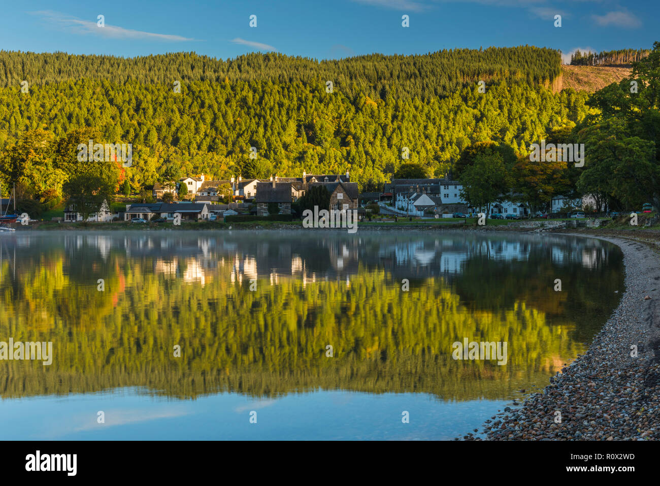 Loch Tay and Kenmore village at sunrise, Perthshire, Scotland Stock Photo