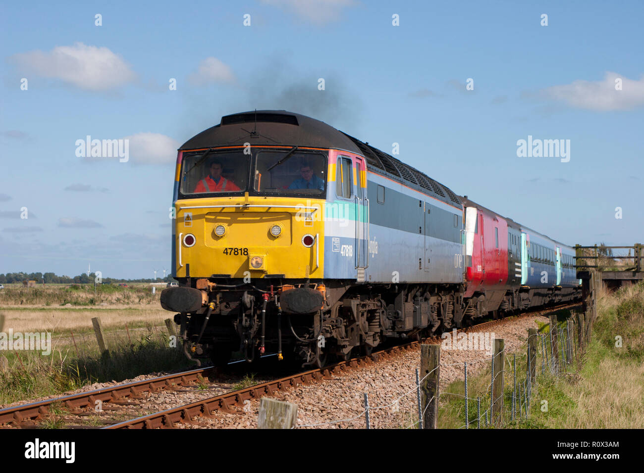 A class 47 diesel locomotive number 47818 working a Saturdays only One Anglia “drag” at Breydon Water. 9th September 2006. Stock Photo