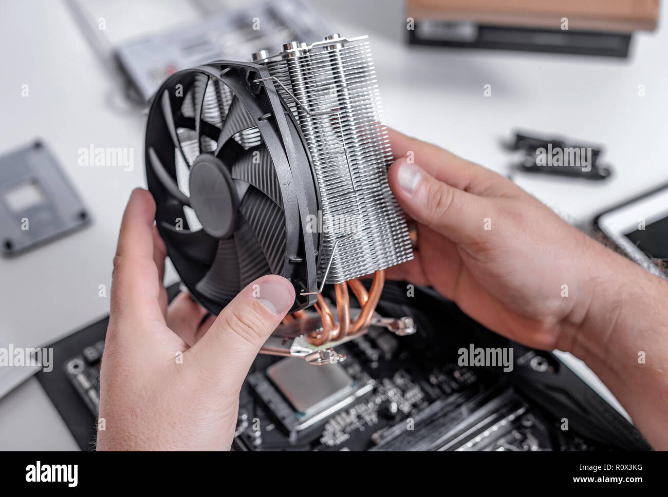 Installing or repair the air cooling system of the PC processor Stock