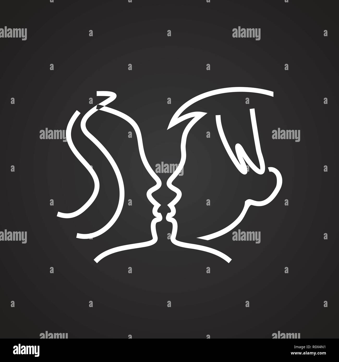 Kiss thin line on black background Stock Vector