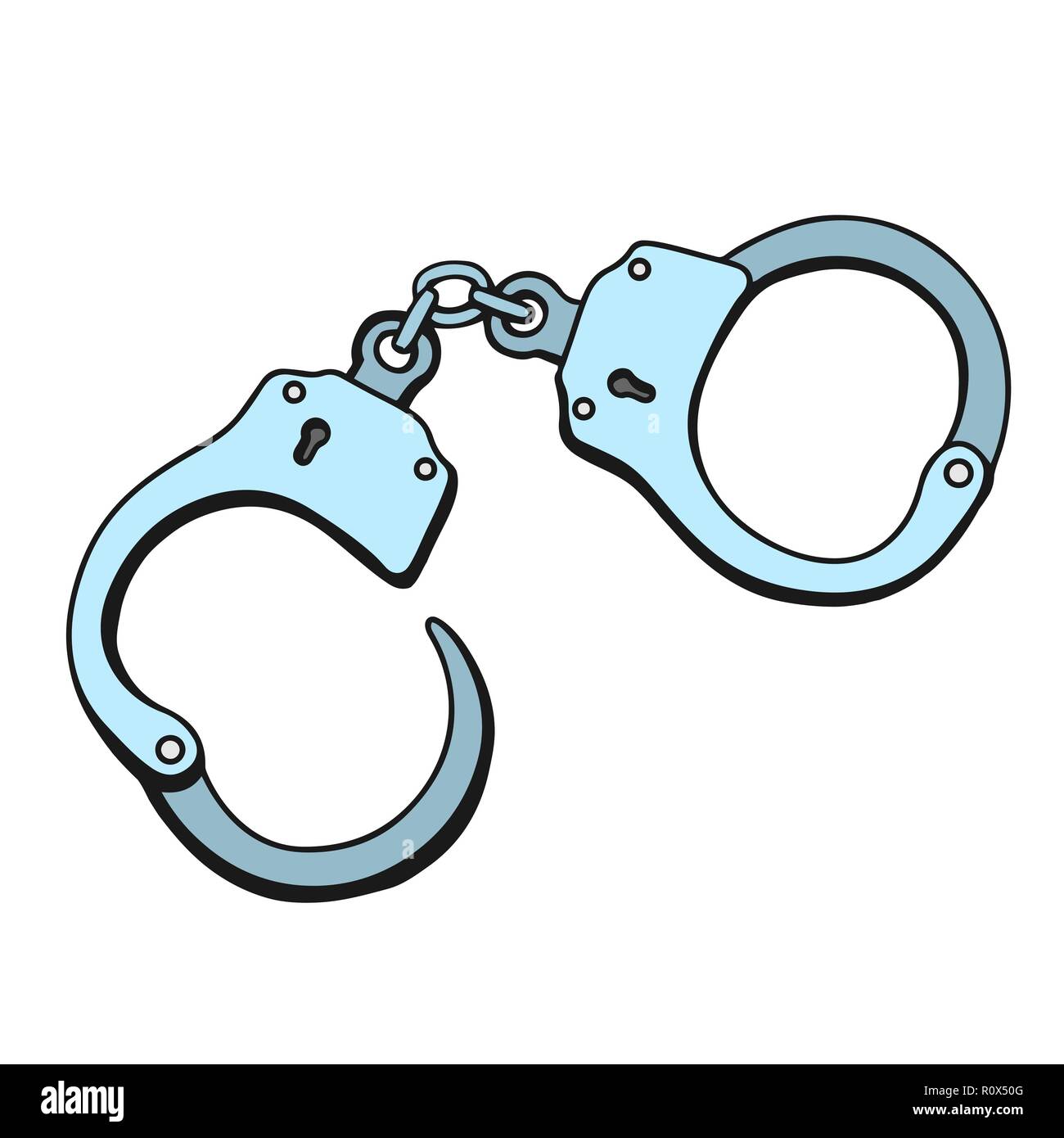 Metal handcuffs for detaining criminals. Outfit of a policeman. Prison single icon in cartoon style vector symbol stock illustration. Stock Vector
