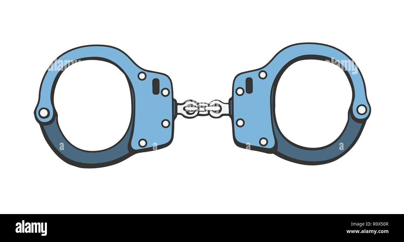 Metal handcuffs for detaining criminals. Outfit of a policeman. Prison single icon in cartoon style vector symbol stock illustration. Stock Vector