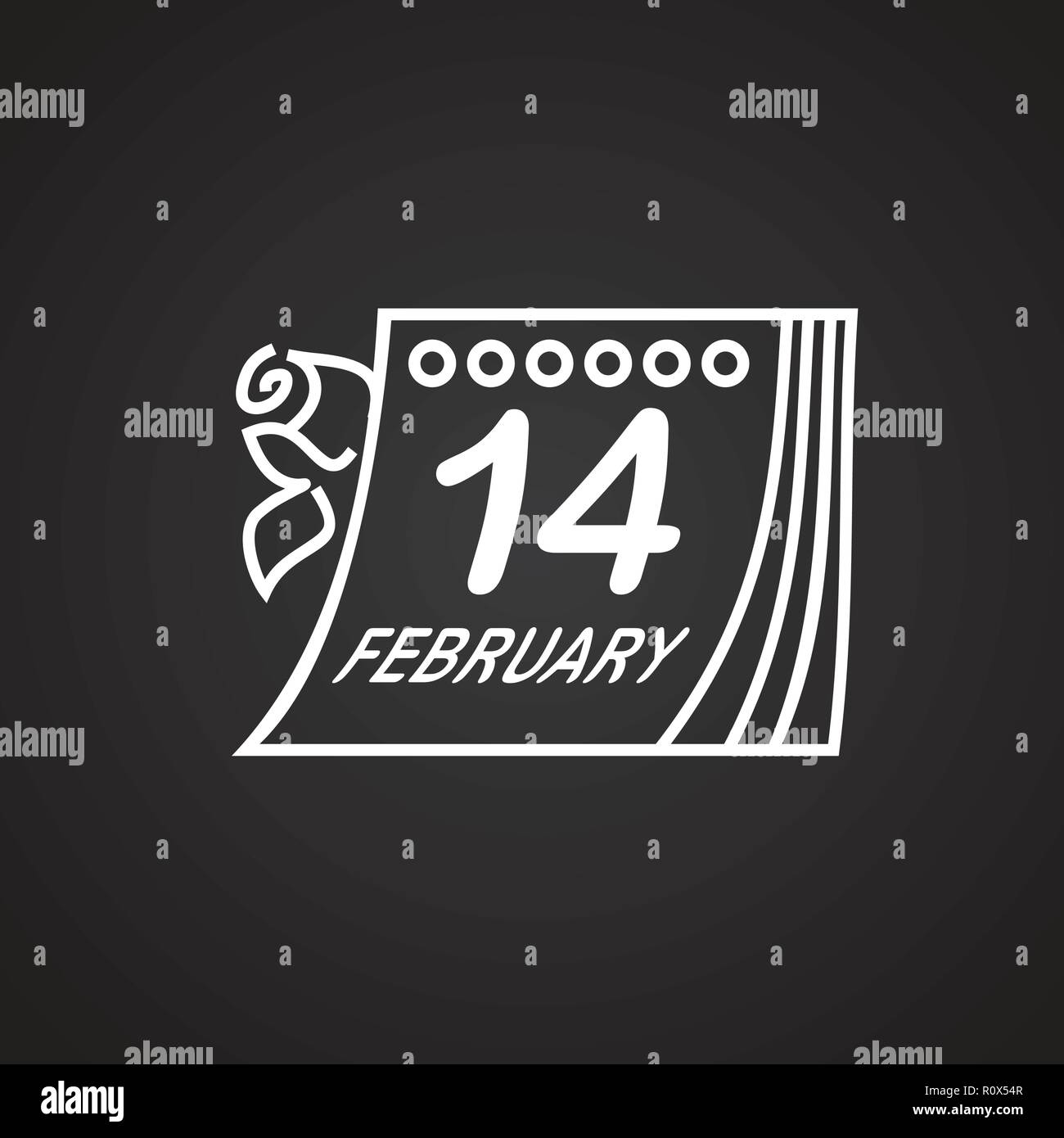 Calendar date valentines day thin line on black background Stock Vector