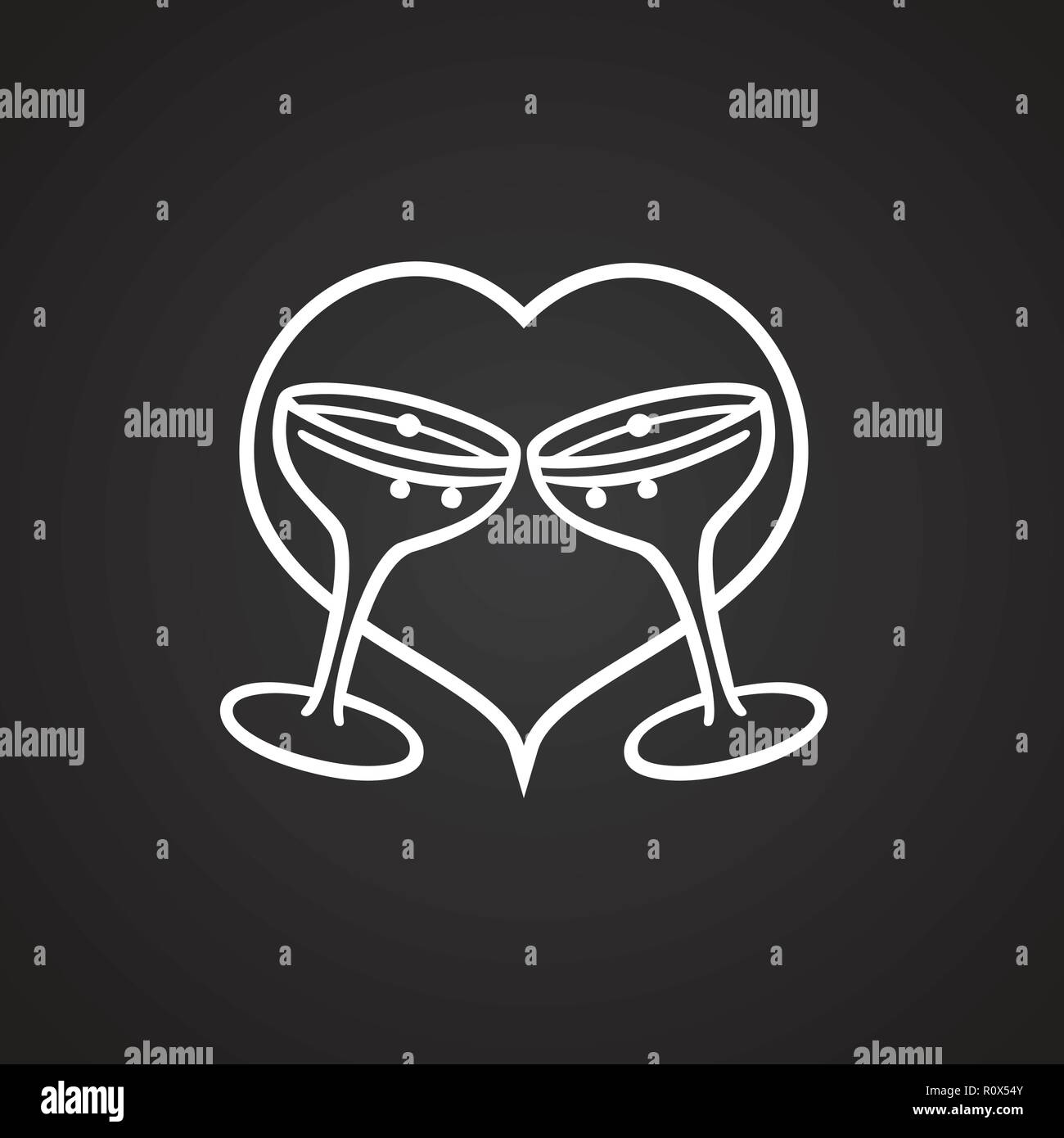 Lovers cheers thin line on black background Stock Vector