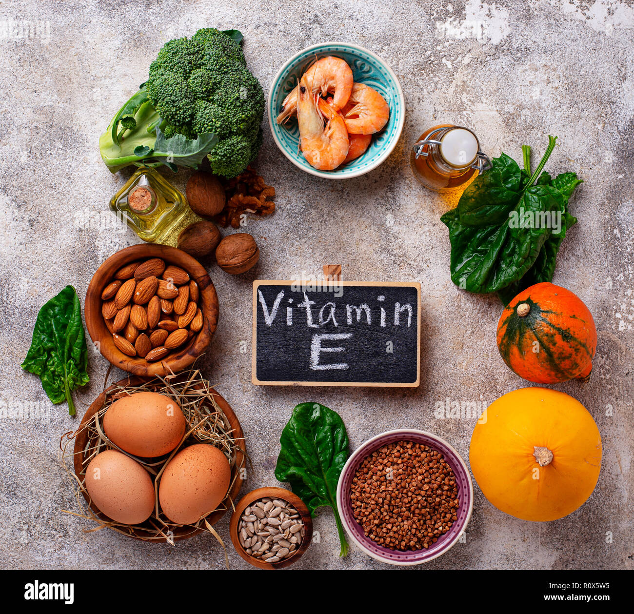 Assortment food sources of vitamin E Stock Photo